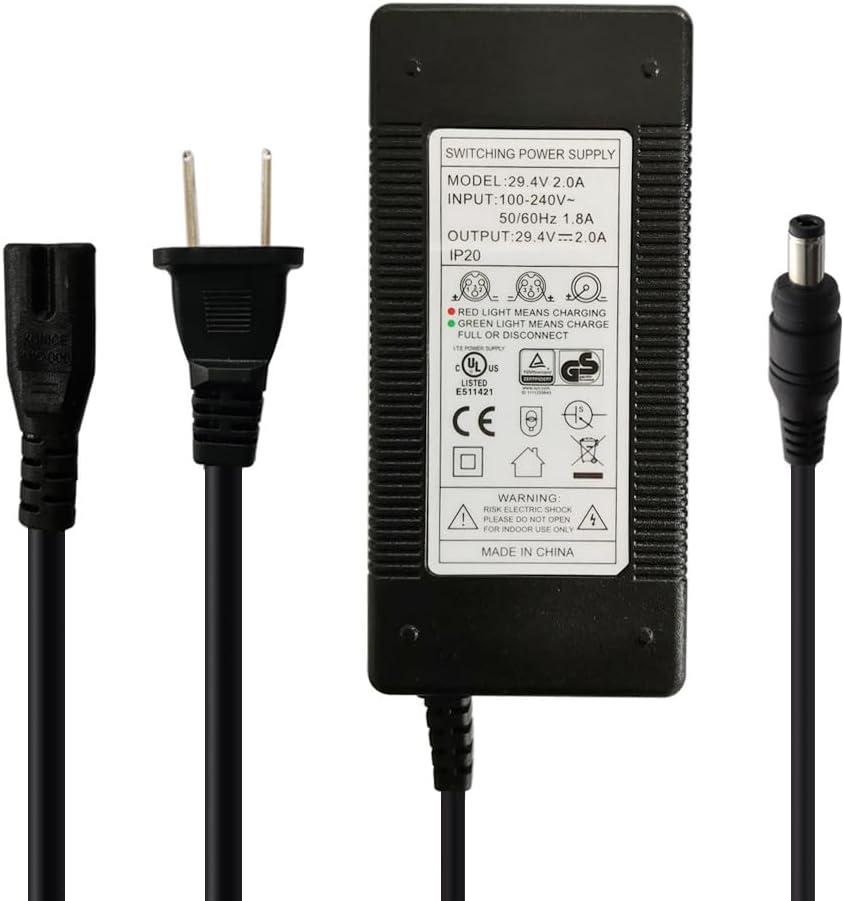 Abakoo 29.4V 2A Charger Power Supply Adapter for 24V 7S Lithium Battery Pack, 5.5x2.1mm Plug and 8mm Female 3-Pin Inline tip