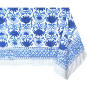 ATOSII Positano Blue 100% Cotton Rectangle Fall Tablecloth, Handblock Floral Linen Table Cloth for Kitchen Dining Table I Tabletop I Parties Wedding Christmas Thanksgiving I Fall Decor 60 X 90 Inches
