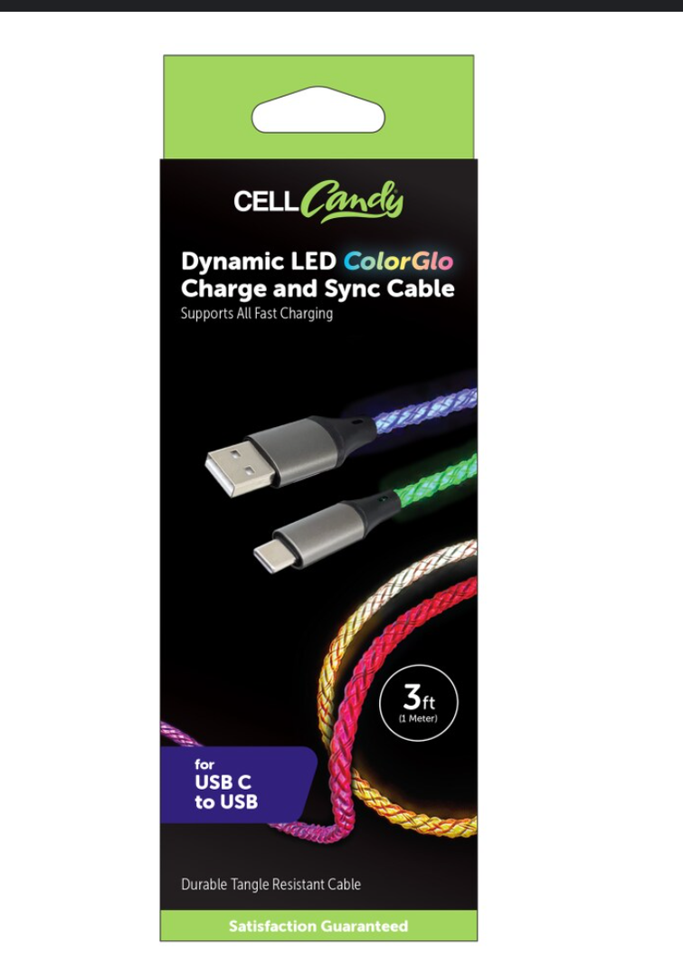 Dynamic LED ColorGlo Charge & Sync Cable, 3 ft (1 Meter), For USB C to USB C