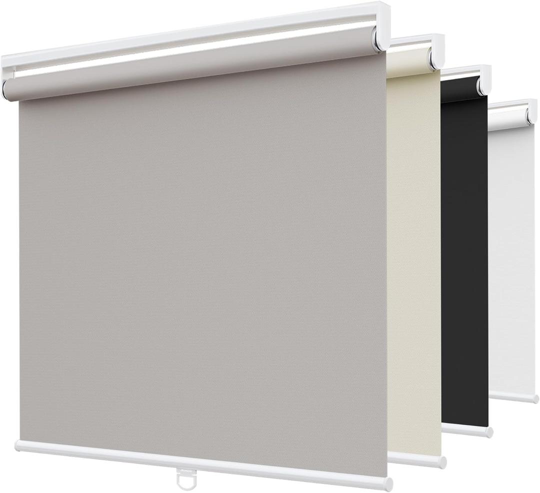 SUNFREE Cordless Blackout Roller Shades, 45"W x 72"H Gray Blinds for Windows & Front Door, Spring System Pull Down Shades UV Protection for Room Darkening, Child Safety Privacy for Bedroom, Bathroom