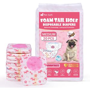 Pet Soft Disposable Dog Diapers - Female Dog Diapers with Adjustable Foam Tail Hole, Ultra Protection Puppy & Cat Diapers Wetness Indicator for Dogs in Heat or Incontinence, 20pcs (M,Red)