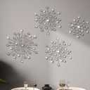 Blulu 4 Pcs Silver Wall Decor Bling Crystal Wall Art Cast Iron Rhinestones Sunburst Decor Metal Starburst Art Hanging Diamond Accents Decorative for Living Room Bedroom Entryway(Silver)