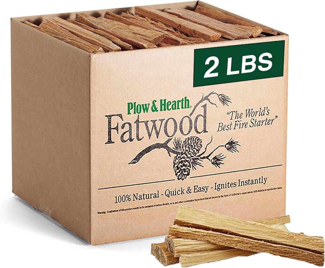 Plow & Hearth 2 LBS Fatwood Fire Starter Sticks Organic Kindling, Easy Ignition Fat Wood, All Natural Firestarters for Fire Pit, Wood Stoves, Fireplaces, Campfires, Bonfires, BBQ