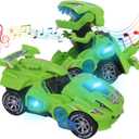 Toys for 3-6 Year Old Boys Transforming Car Toys with LED Light and Music Dinosaur Toy Birthday Gifts for 4 5 6 7 Year Old Boy (Green)