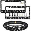 Goth License Plate Frame Novelty Personalized Car Tag Halloween Steering Wheel Covers Witchy License Plate Cover 2 Holes for US Standard Vehicles with Screw Caps Gothic Skull Car Accessories