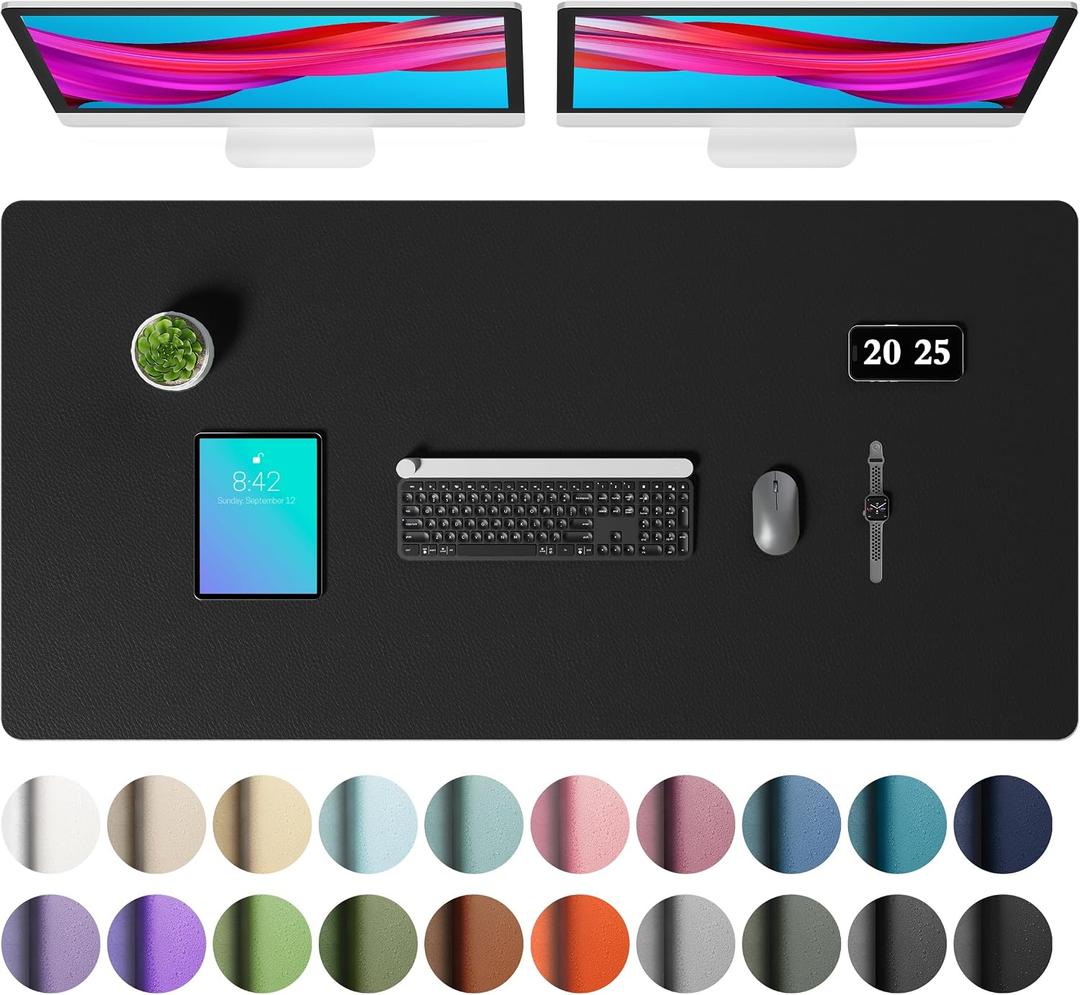 Aothia Faux Leather Desk Mat Large Mouse Pad, Non-Slip PU Leather Blotter, Waterproof Writing Surface for Office and Home (Black, 47.2" x 23.6")