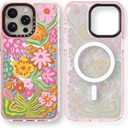 Magnetic for iPhone 15 Pro Max Magsafe Case Cute - Durable Shockproof 6.6 ft Drop Impact Phone Case - Funny Passion Flower Design for iPhone 15 Pro Max 6.7" Glitter Pink