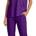 Meidiero Scrubs for Women Set - Stretch V-Neck Scrub Top & Jogger Pants with 8 Pockets, Soft Breathable Medical Nurse Uniform - Eggplant XL