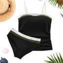 Daci Bandeau Tankini Swimsuits for Women - Two Piece Ruched Tummy Control Bathing Suit Strapless Swimwear with Bottom (XL)