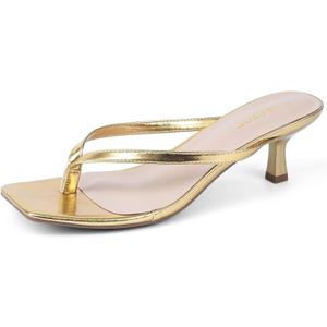 Kitten Heels for Women Square Toe Sandals Flip Flop Heels Thong Sandals Comfortable Summer 2 Inch Heels Sandals (Gold), 10.5