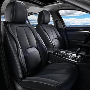 Coverado Automotive Seat Covers, Leather Seat Covers Front Seat, Luxury Car Seat Covers with Lumbar Support, Front Driver Seat Covers, Car Seat Protector Waterproof Universal Fit Most Cars(Black)