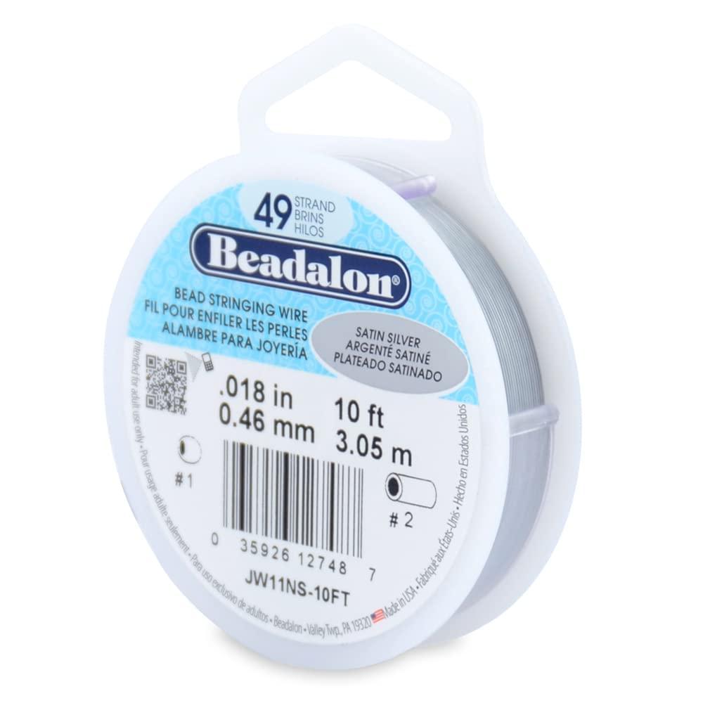Beadalon 49 Strand Stainless Steel Bead Stringing Wire, .018 in / 0.46 mm, Satin Silver,10 ft / 3.1 m