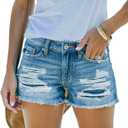 MIFOCAL Women's Mid Rise Ripped Stretchy Jean Shorts Frayed Raw Hem Casual Denim Shorts (018-blue, Sm)