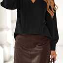 Dowerme Womens Tops 2026 Spring V Neck T-Shirts Long Sleeve Shirts Lace Crochet Work Blouses Dressy Casual Loose Tunics (Black, S)