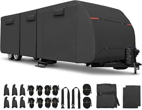 Uxcell Waterproof RV Cover - Fits 18'-20' Trailer, Windproof & Anti-UV, All Season Protection, Black
