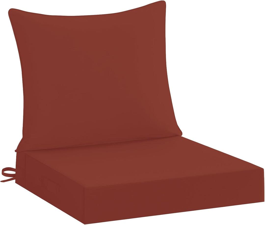 downluxe 22x22 Outdoor Chair Cushions, Waterproof Fade Resistant Patio Furniture Cushions with Handle & Removable Cover, Deep Seat Outdoor Cushions for Sofa, Couch and Patio Chairs, Brick Red
