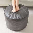 HIGOGOGO Round Stuffed Pouf Ottoman, Pu Leather Poufs with Foam Chunk Filling, Furry and Fluffy Pouf Foot Stool Storage Ottoman, 26 X 18 Floor Poufs Foot Rest for Living Room, Grey