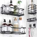 Shower Caddy Bathroom Shelves, The Athena Silken 4 Set, 40LB Capacity, Adhesive Tape No Drill - Rustproof -Gorgeous Powder Coated 304 Stainless Steel Shower Organizer for kitchen & Home Decor - Black