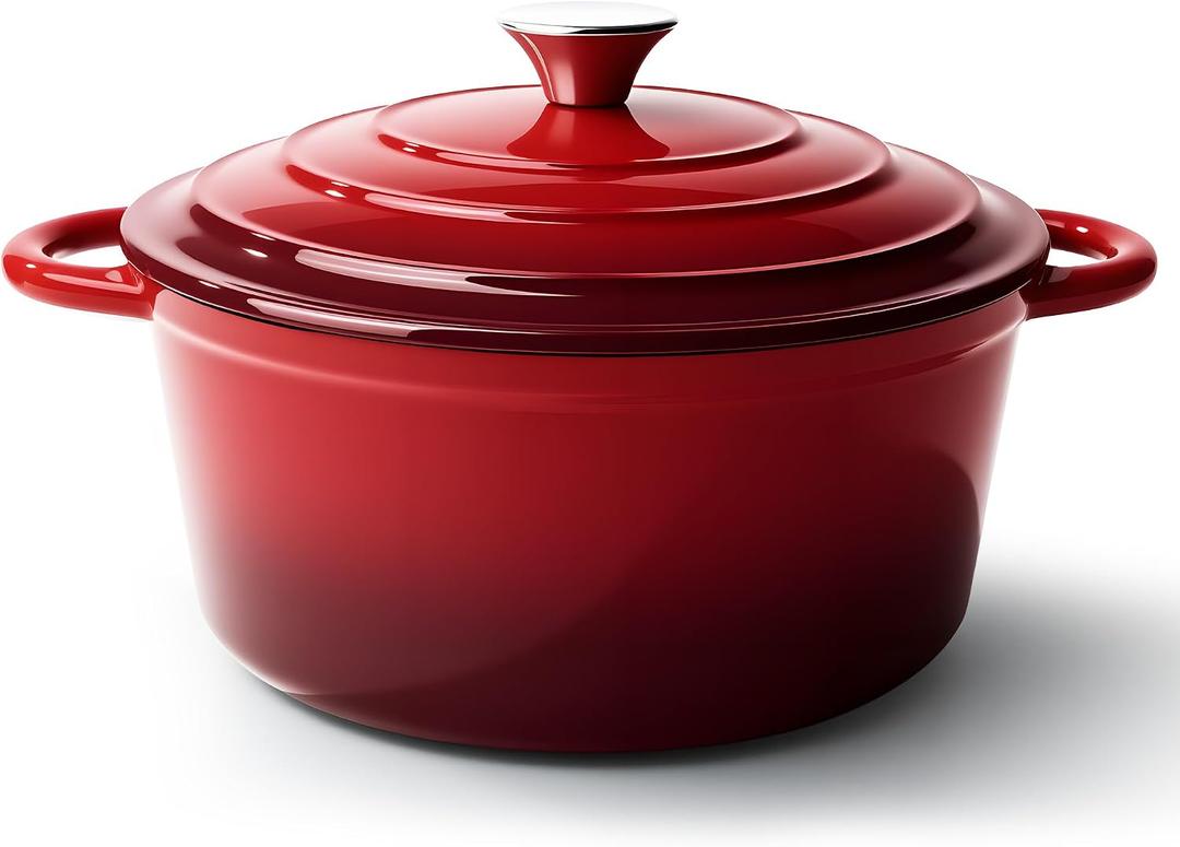 4.5 Quart Dutch Oven Pot with Lid, Non Stick Enameled Cast Iron Dutch Oven for Bread Baking,Heavy-Duty, Oven Safe Ceramic Cookware Up to 500F for Baking, Braising, Stews, Roasting, Red
