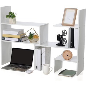 Briwooody Expandable Dorm Desk Dutch Adjustable Desktop Bookshelf Wooden Desktop Storage Organizer Bookcase Cubby Book Rack for College Dorm Home Office Furniture(White)