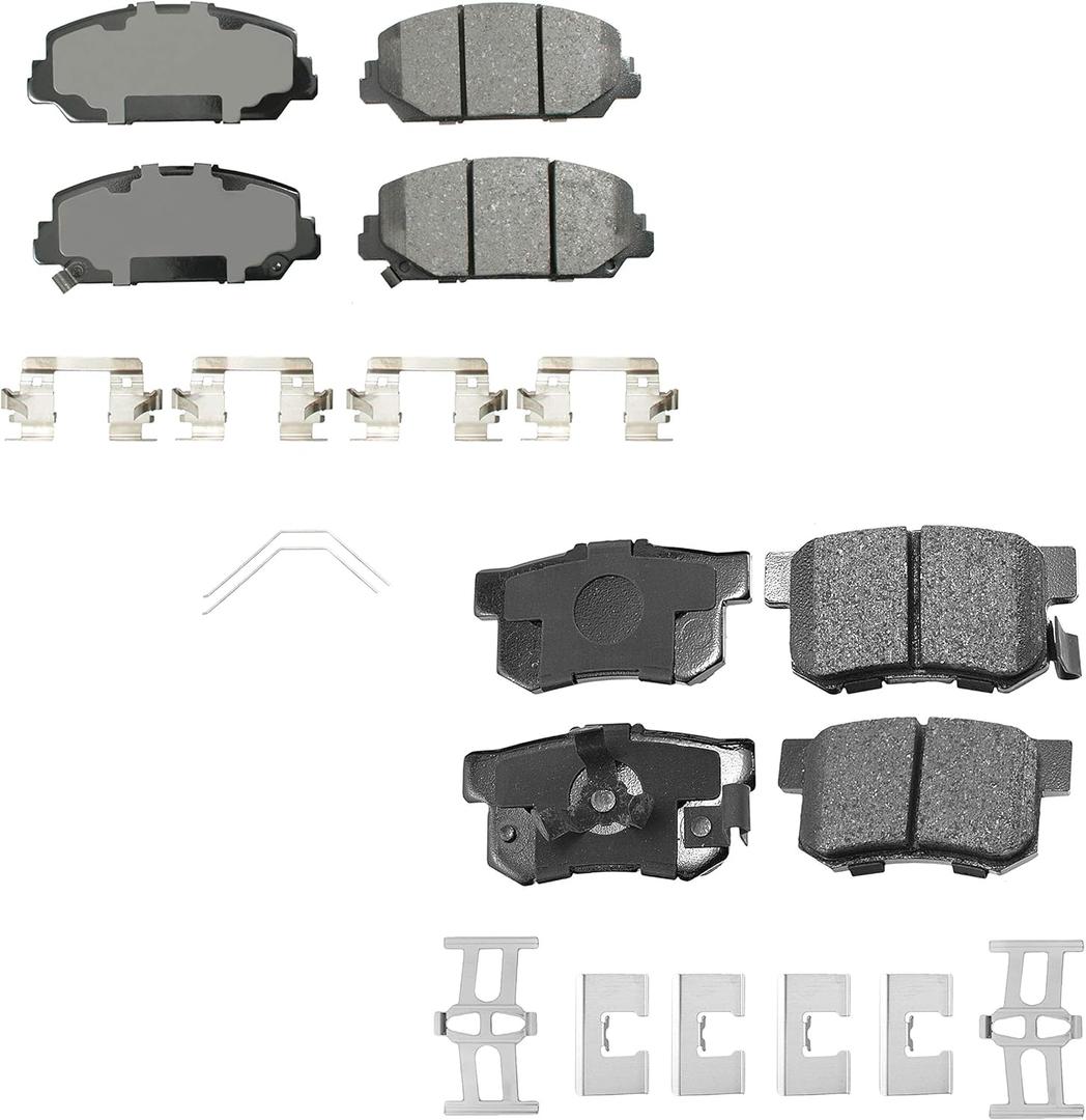 Akebono ProACT Front and Rear Ceramic Brake Pad Set Kit with Stainless Hardware Acoustic Sensors For Acura RDX 3.5L V6 GAS Fuel