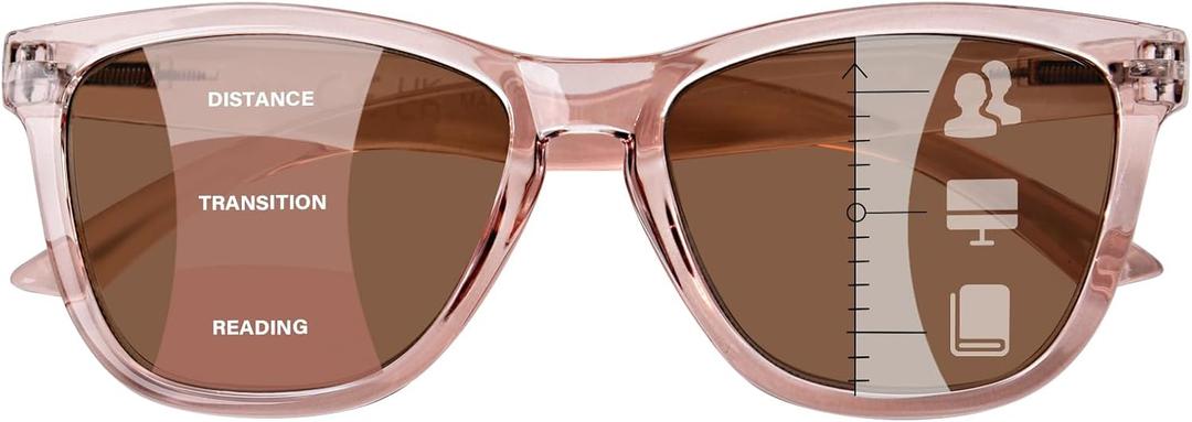 Progressive Reading Sunglasses for Women and Men Spring Hinges Multifocal Readers Sunglasses UV400 Protection (Light Brown)