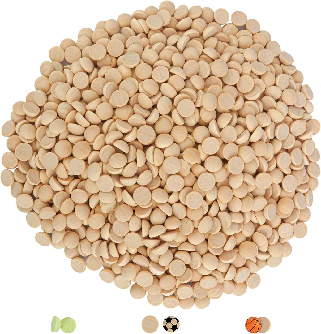 1000 Pack 0.6 Inch Half Wooden Balls, Unfinished Round Wood Half Spheres, 15 mm Half Round Wood Beads for Crafts and DIY Decorative Projects