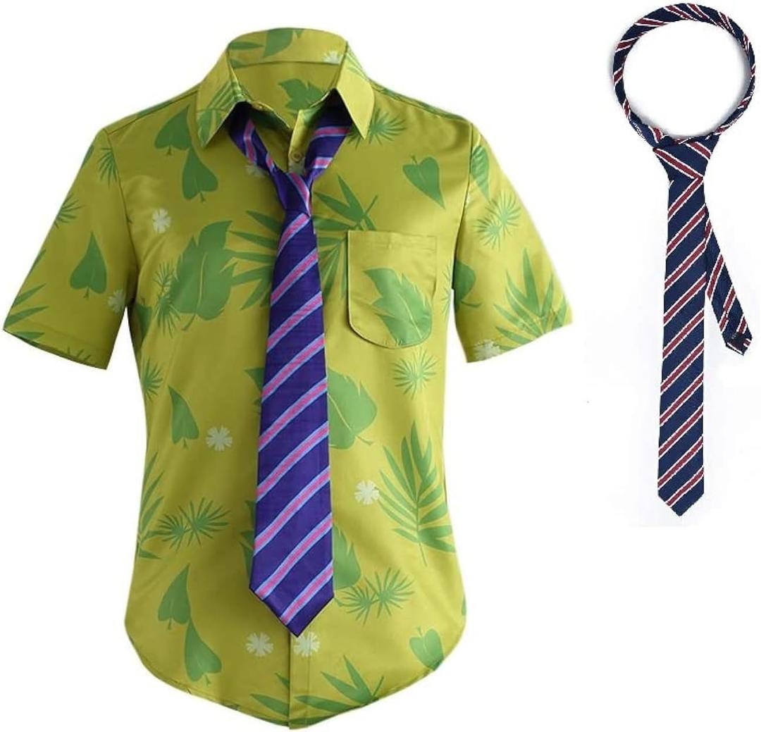 DAZCOS US Size Green Printed T-Shirt Tie for Mens Hawaiian Floral Shirts Cosplay Halloween (Medium)