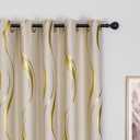 MYRU 2 Panels Set Foil Print Striped Curtains for Living Room Bedroom (Beige and Gold, 2 x 54Wx84L)
