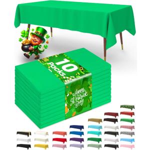 Pureegg Plastic Table Cloth Disposable 10 Pack, 54 x 108 Inch Table Cloths, St Patricks Day, Christmas Decorations, Tablecloths, Rectangle, Forest, Plastic Cover, Leakproof & Sturdy, Green