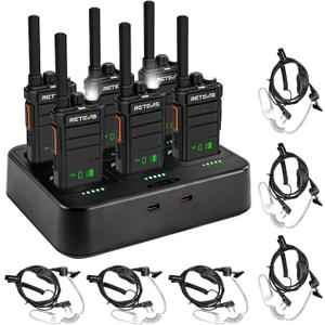 Retevis RB26H Walkie Talkies Long Range with Earpiece,2 Way Radio with 6 Way Charger,Hidden Display,21-Hours,NOAA,GMRS Repeater Capable,Professional Walkie-Talkie for Adults Security Warehouse(6 Pack)