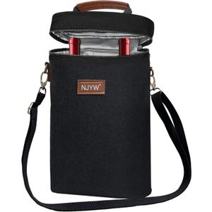 2 Bottle Insulated Wine Cooler Tote BagLeakproof Padded Wine Carrier with Handle & Shoulder Strap, Portable Beverage Cooler for Travel, Picnic, Beach, PartyGreat Gift for Wine Enthusiasts (Black)