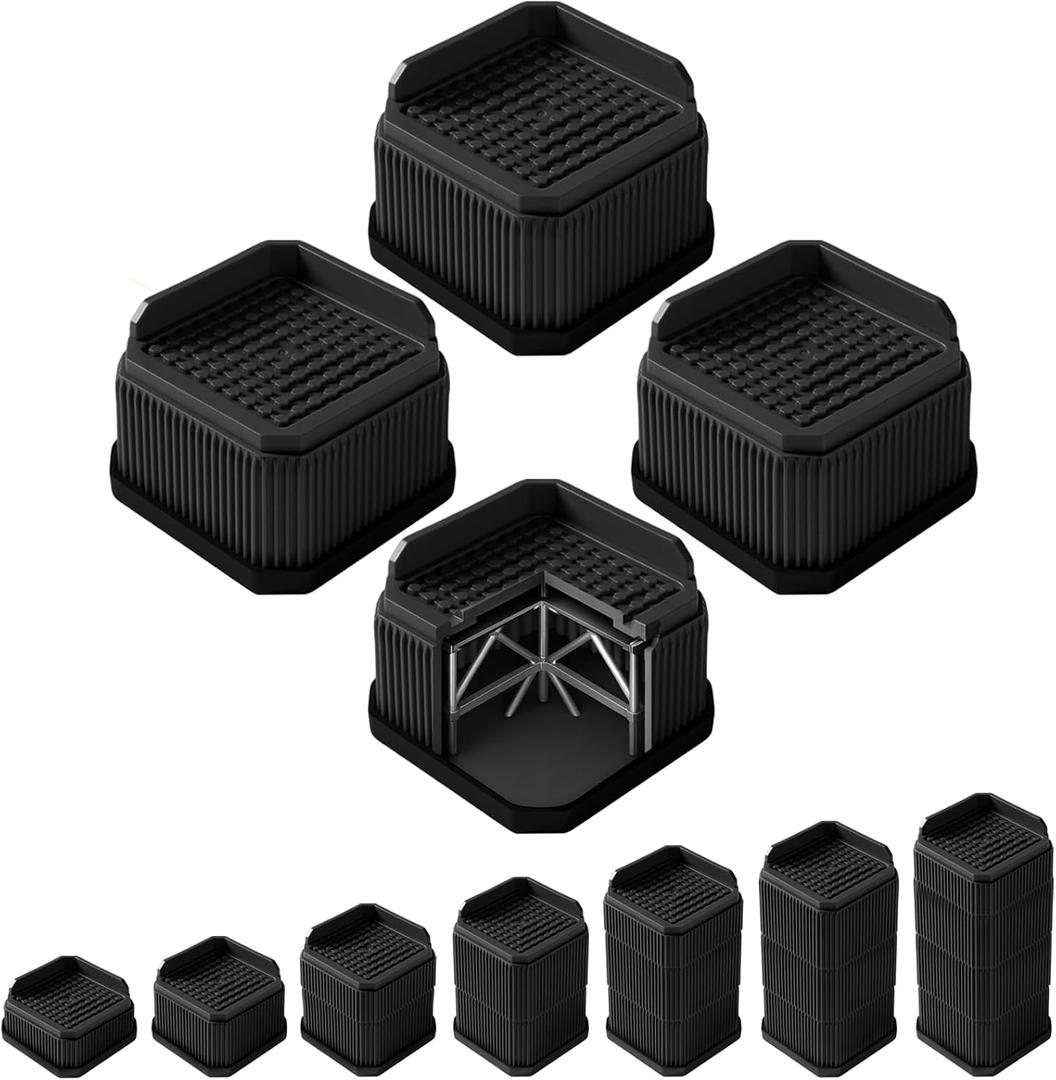 Heavy Duty Sofa Risers 2 Inch, Industrial-Grade Desk Raise Blocks for Couch, Table, Bed, Refrigerator, Washing Machine  Anti-Slip, Shock Absorbing, Quiet, Supports up to 4000 lbs(Black)