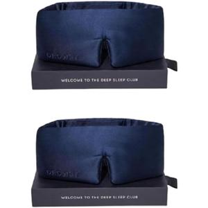 DROWSY Silk Sleep Mask Set - Face-Hugging, Padded Silk Cocoon for Luxury Sleep in Total Darkness - Eye Masks for Sleeping & Travel, 100% Pure Mulberry Silk, Adjustable - Midnight Blue (Set of 2)