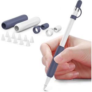 Delidigi 2 Pack iPencil Grip Ergonomic Sleeve with Anti-Lost Replacement Cap Plus Tips Cover Accessories Set Compatible with Apple Pencil 1st Generation (White, Midnight Blue)