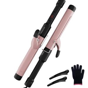 MegaWise Pro 1 1/4 inch Ceramic Barrel Hair Curling Iron, 60s PTC Fast Heating Tech, Anti-Scald Insulated Grip &Tip, Auto Shut Off and 360 Swivel Cord, 2 Clips and Heat-Resistant Glove Included