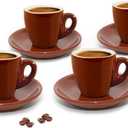 CUISINOX Brown Porcelain Espresso Cups and Saucers, 4 Sets (2 oz each)