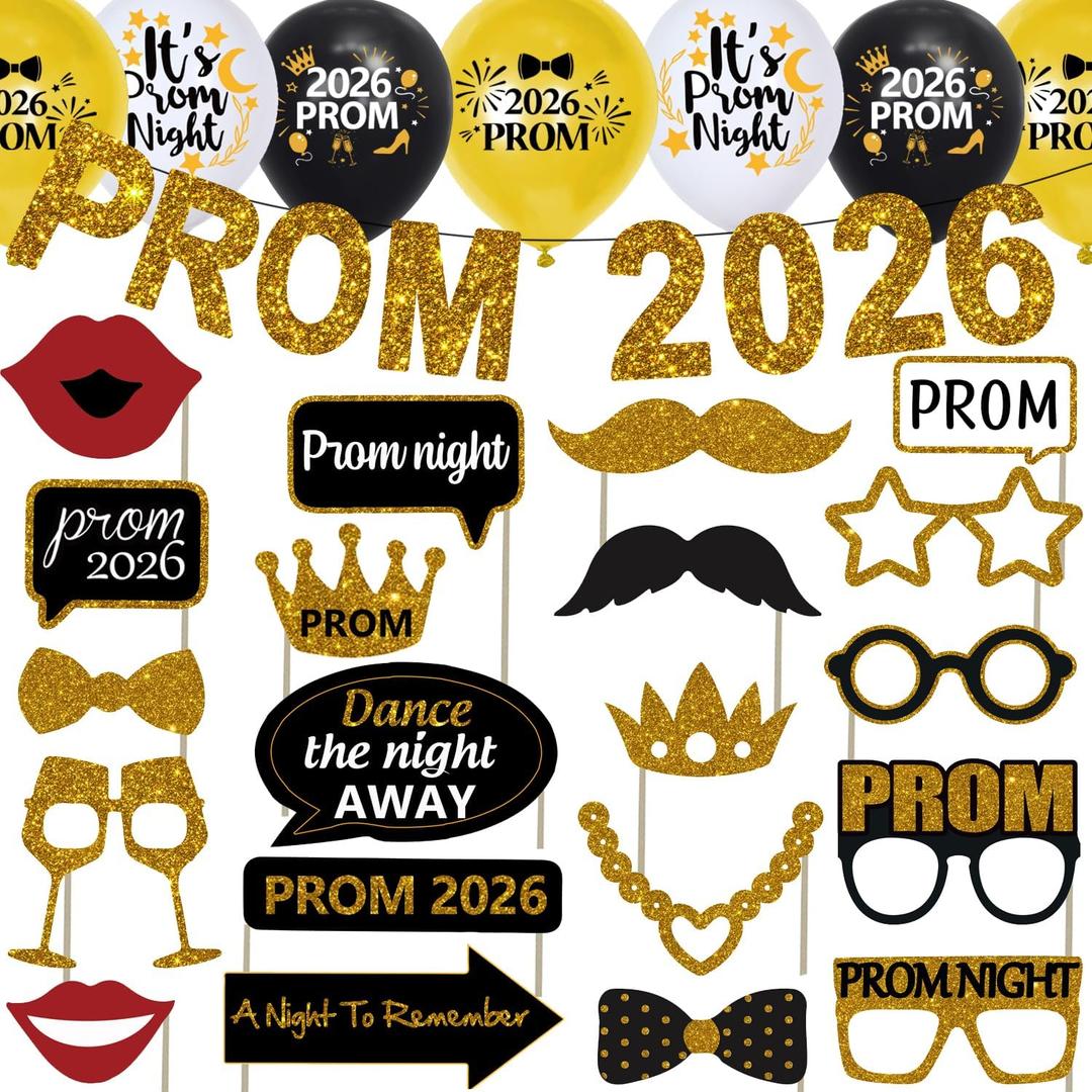 Prom Decorations Prom 2026 Banner Prom Photo Booth Props Kit Prom Night Balloons for 2026 Graduation Party Decorations