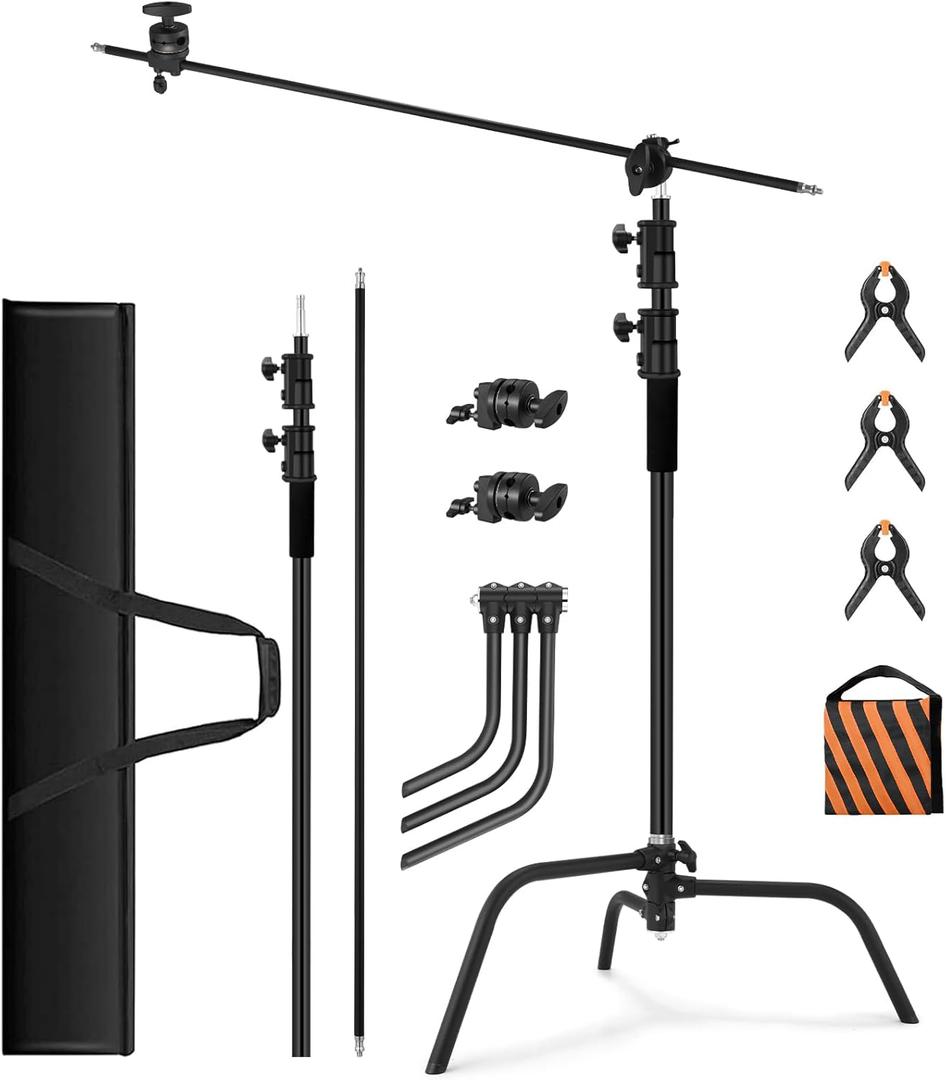 Heavy Duty C Stand C-Stand 10.8ft/330cm 100% Stainless Steel Photography C Stand with Boom Arm 4.2ft/128cm Carry Bag 44LB/20KG Adjustable Stable for Photography Studio Video Monolight Softbox Shooting