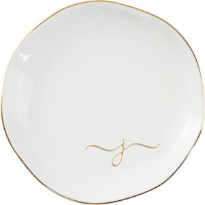 InnoBeta Ceramic Jewelry Tray, Decorative Trinket Dish for Rings Earrings Necklaces Bracelet Watch Keys, Birthday for Women, Mother's Day Christmas Gift for Women, 4.75", White Surface Gold H