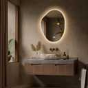 Keonjinn Irregular Backlit Mirror 24 x 30 Inch, Asymmetrical LED Bathroom Mirror with HD Tempered Glass, UL-Listed LED Driver, Stepless Dimmable with 3 Colors, Safe Defogging(Horizontal/Vertical)