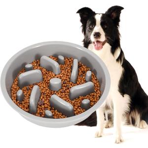 JASGOOD Largr Dog Slow Feeder Bowl - Reduce Slip Puzzle Bowl for Elevated Diners - Gray, Fit Opening 8.9"-9.25"