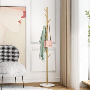 DOORXIFO Gold Coat Racks, Metal Coat Rack Freestanding with Hooks, Entryway Coat Rack Stand, Coat Racks with Marble Base, Coat Tree for Hanging Clothes, Hats, Bags, Size: Branch