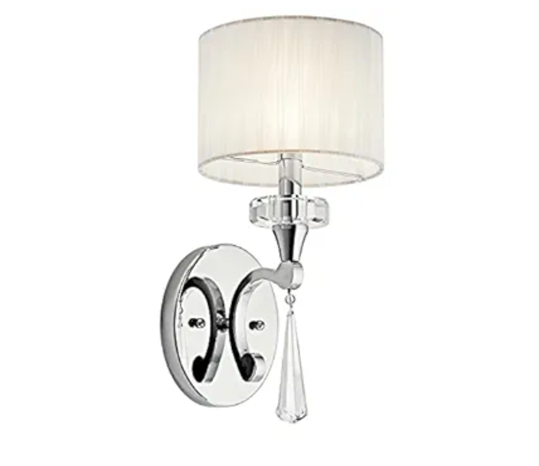 Kichler Parker Point 16.25"" Wall Sconce in Chrome, 1-Light Wall Mount Light with Optical Crystal Accents and Organza Fabric, ("16.25" H x 6.75" W), 42634CH