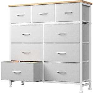 DUMOS 9 Drawer Dresser for Bedroom, Storage Organizer Chest of Drawers, 39.4"D x 11.8"W x 39.5"H Gray