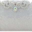 Dexmay Rhinestone Clutch Bag with Crystal Crown Clasp Women Evening Handbag Formal Party Purse (Ab Silver)