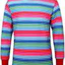Adult Fun Colorful Costume Creepy Rainbow Striped Multicolored Tee Casual Long Sleeve Shirt for Unisex