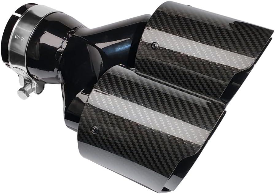 Dual Carbon Fiber Exhaust Tip 3" Inlet to Dual 4" Outlet Tailpipe tip Universal for Vehicles (Glossy Black)