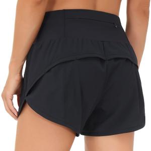 THE GYM PEOPLE Womens High Waisted Running Shorts Quick Dry Athletic Workout Shorts with Mesh Liner Zipper Pockets (Black, M)