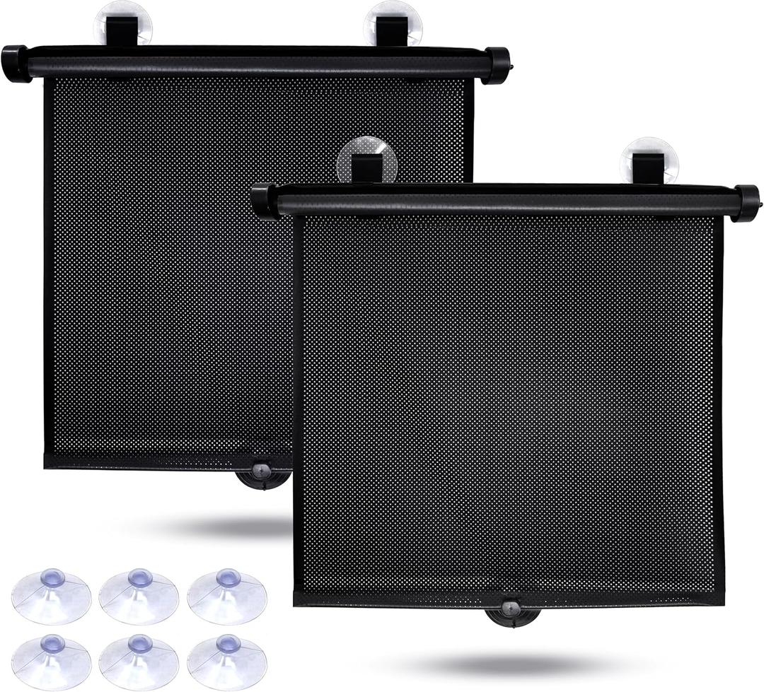 EcoNour Car Window Shades for Baby (2 Pack) - Upgraded | Shades for Side Window | Comes with Enhanced Suction Cups & Large Clips for Durability | Baby Car Accessories (18" x 20") (Black)